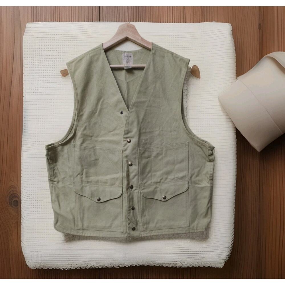 C.C. FILSON Seattle USA Men’s Beige Khaki Cotton Canvas Hunting Vest XL 48 NOWT